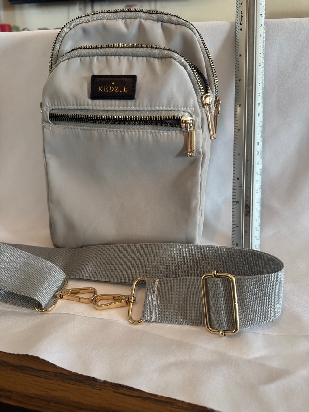 Kedzie Light Gray Crossbody Organizer with Gold Hardware
